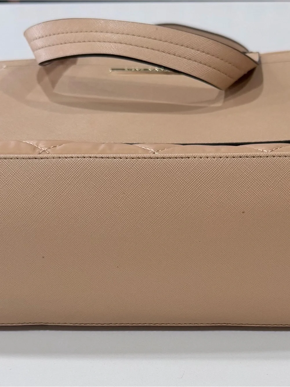 Steve Madden BSpace Quilted Laptop Work Tote Bag/soft blush pink/cream colorway.